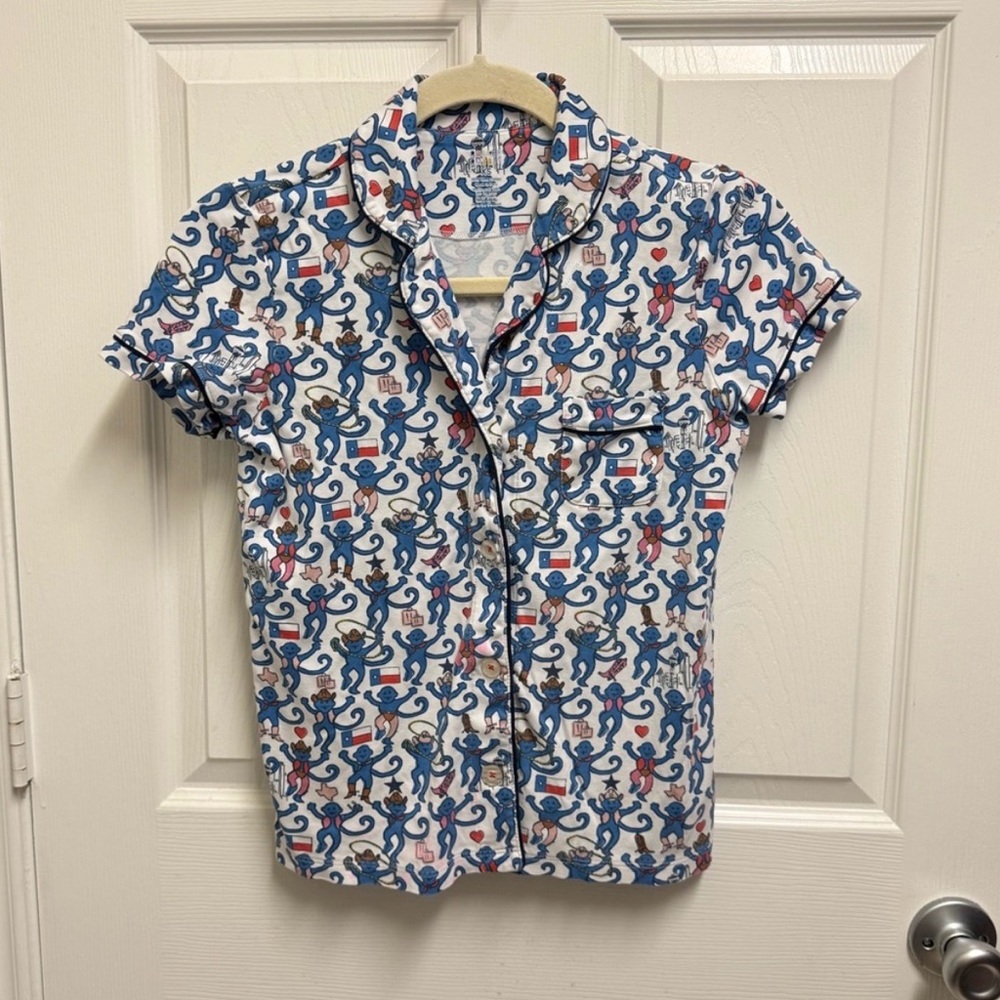 Roller Rabbit Blue and Red Monkey Print Shirt